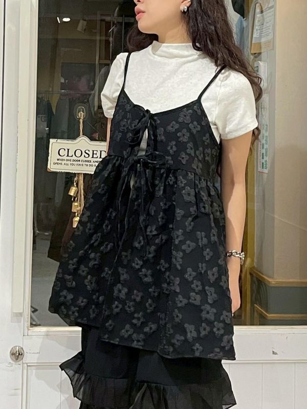 滿版立體花朵後綁帶可調節細肩小背心 