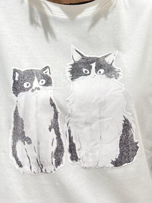 賓士貓浮水印無肩線上衣 