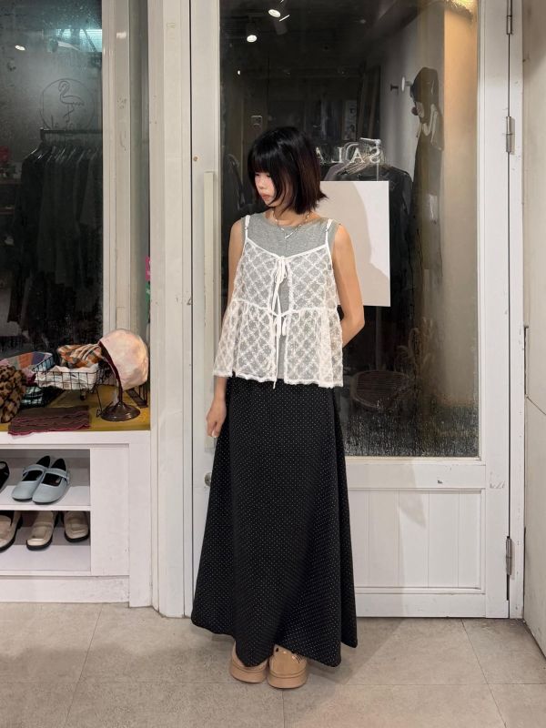 磨毛波點魚尾長裙 