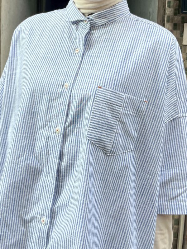 短版口袋條紋短袖襯衫 