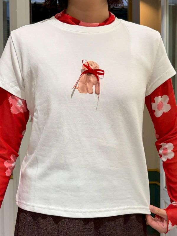 紅緞帶貴賓狗短袖 Tee 