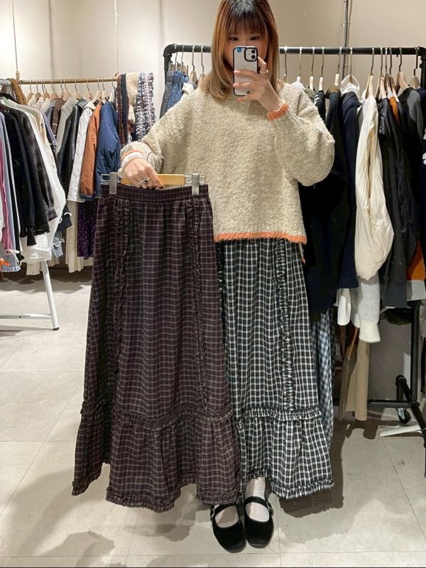 復古格紋擠花魚尾長裙 