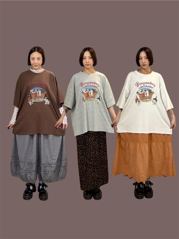 復古海報風格ㄧ籃小狗狗tee 