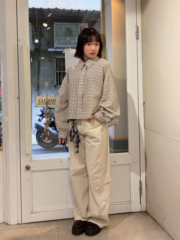 格紋前短後長襯衫 