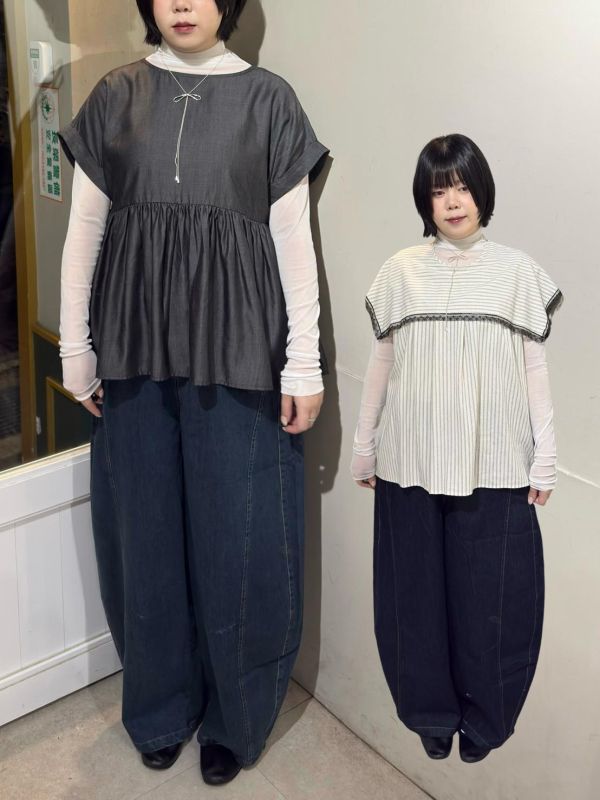 牛仔車線鬆緊腰繭型長褲 