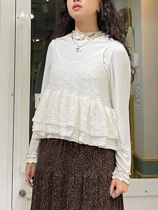 立體皺皺布兩側蛋糕可調節細肩小背心 