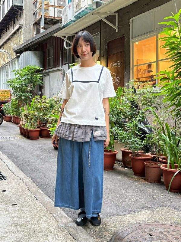 藍色緞帶車縫水手白tee 