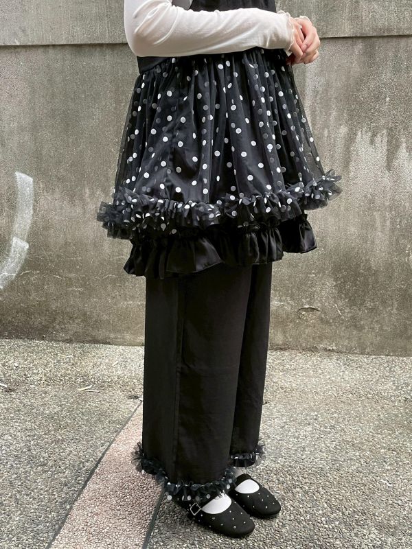 拼接波點雙層紗紗寬肩帶背心 