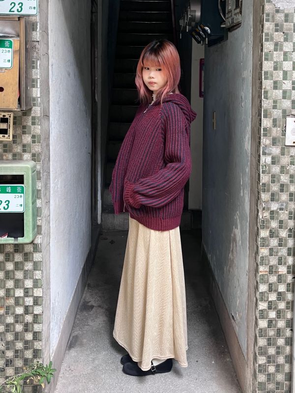 撞色毛線針織拉鏈外套 