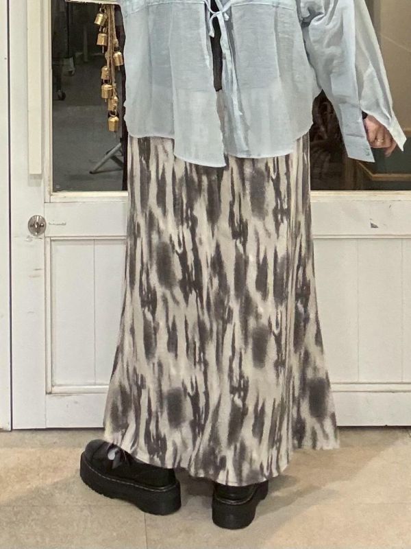 鬆緊腰水墨點染棉質魚尾長裙 