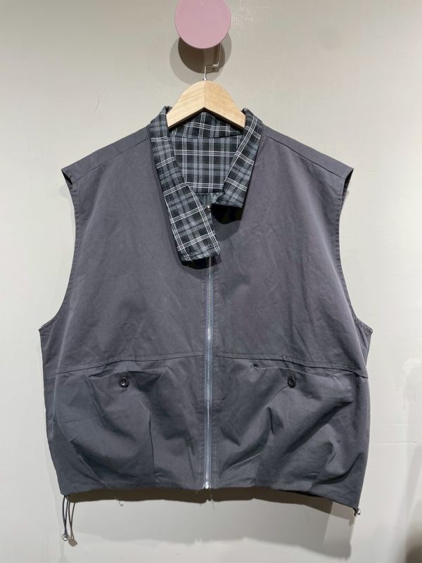 質感格紋內裏鈕扣翻領背心 