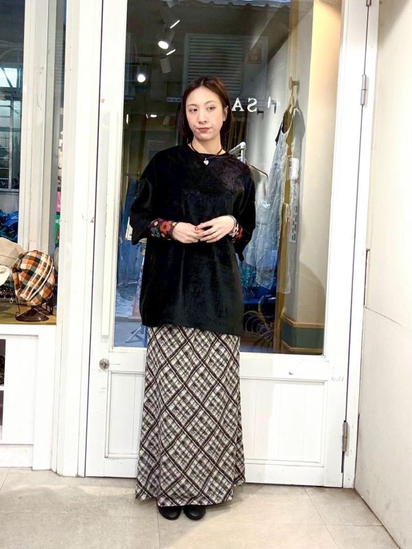 伸縮腰彈性格紋魚尾長裙 