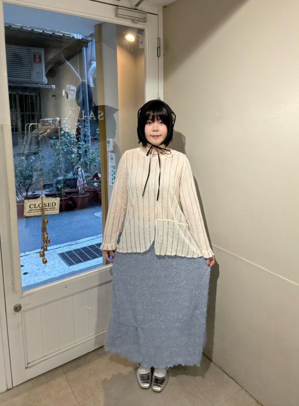 立體絨毛鬆緊腰長裙 