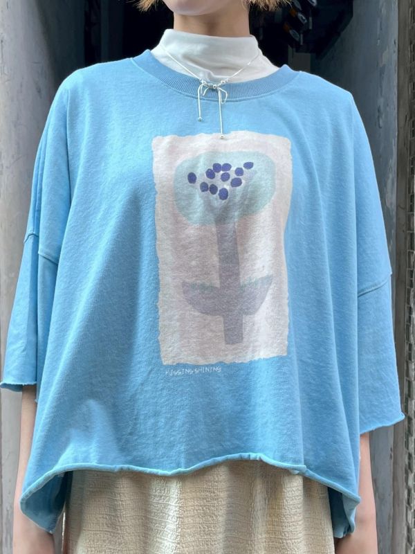 復古樹木彩繪印花不收邊短版上衣 