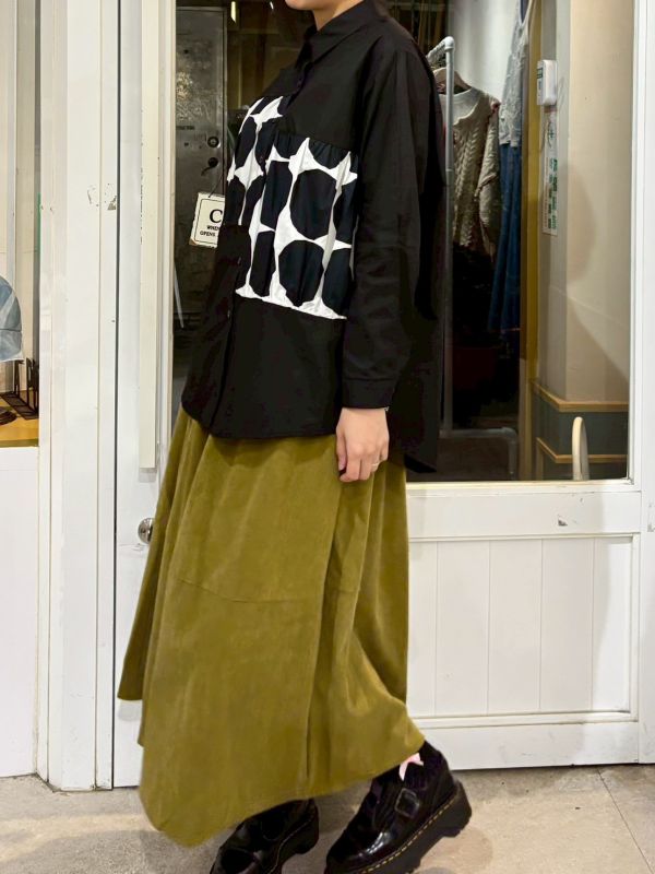 波點抓皺拼接襯衫 