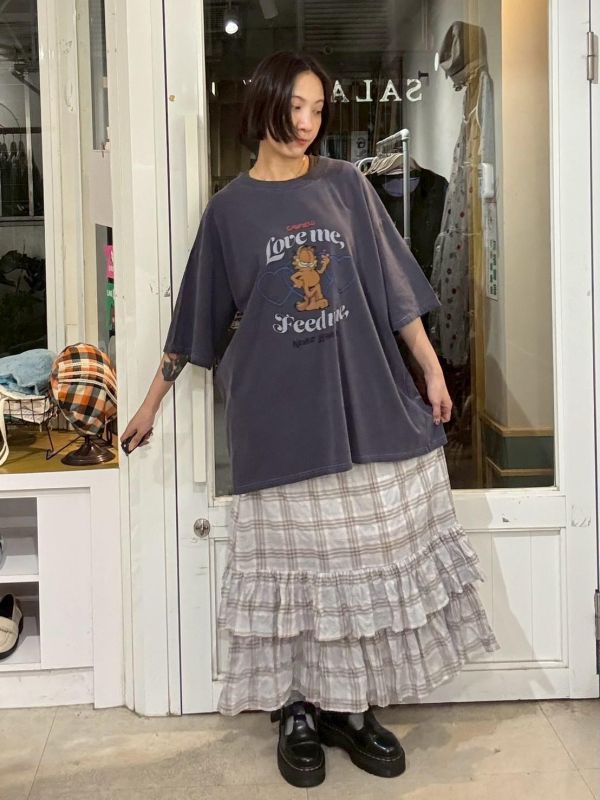 下擺雙層木耳格紋裙 