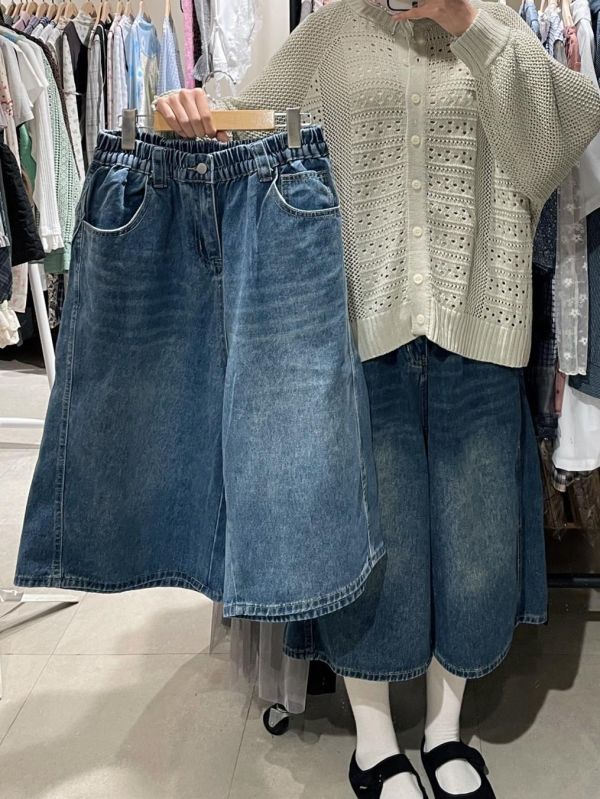 牛仔工裝七分褲 