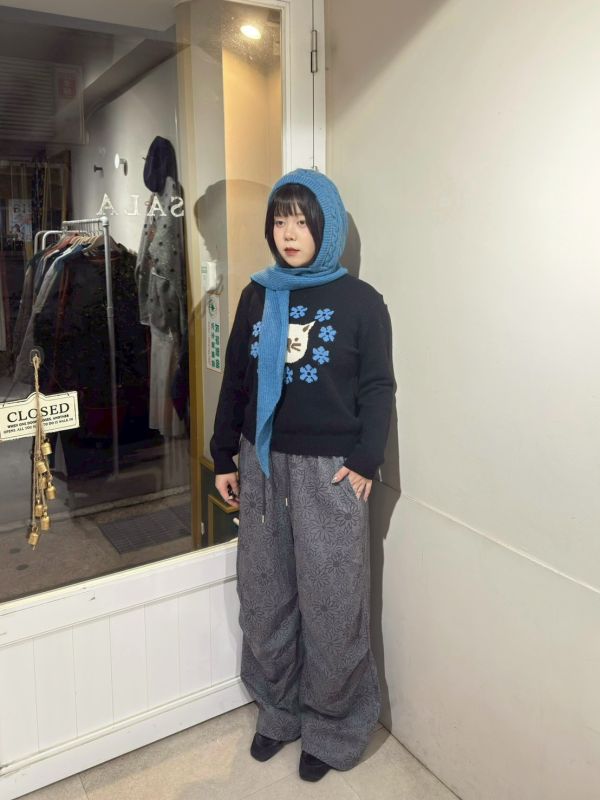 滿版花朵鬆緊腰抽繩打摺長褲 