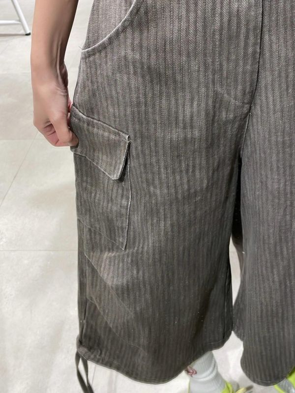 工裝翻蓋大口袋直條紋七分褲 