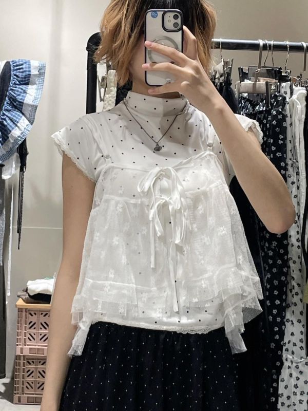 綁帶蕾絲花花吊帶背心 