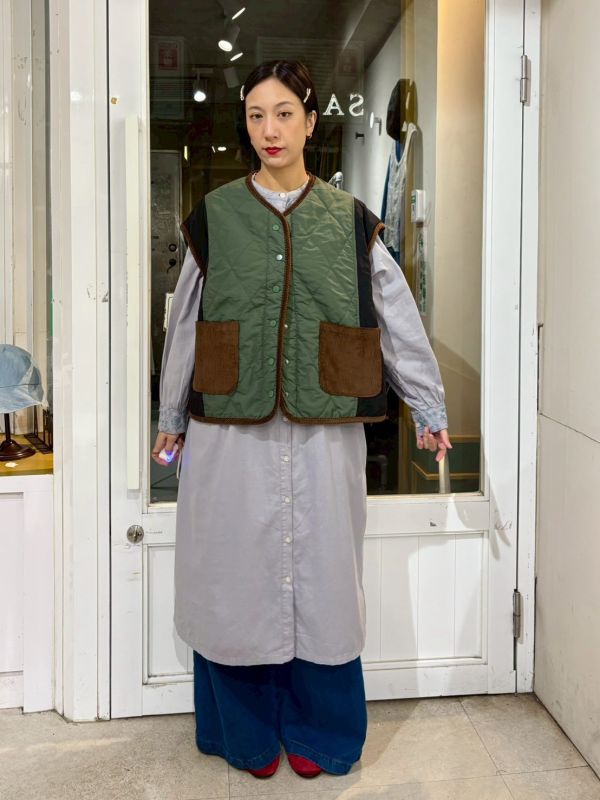 橫縫拼接燈芯絨口袋背心 