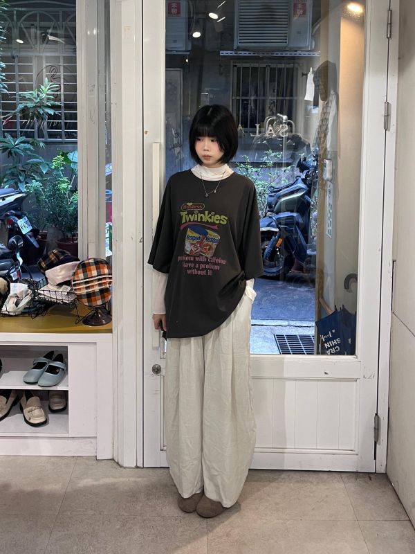 日系棉麻透氣綁帶直筒寬褲 