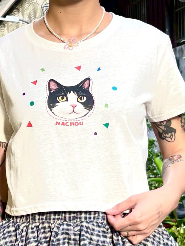 貓頭短版tee 