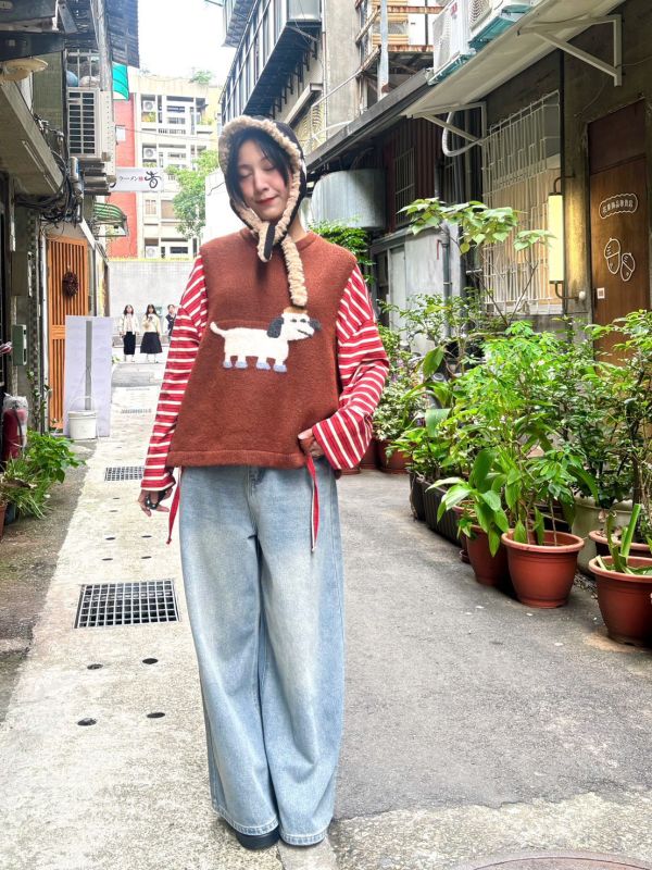狗狗橘色針織毛線背心 