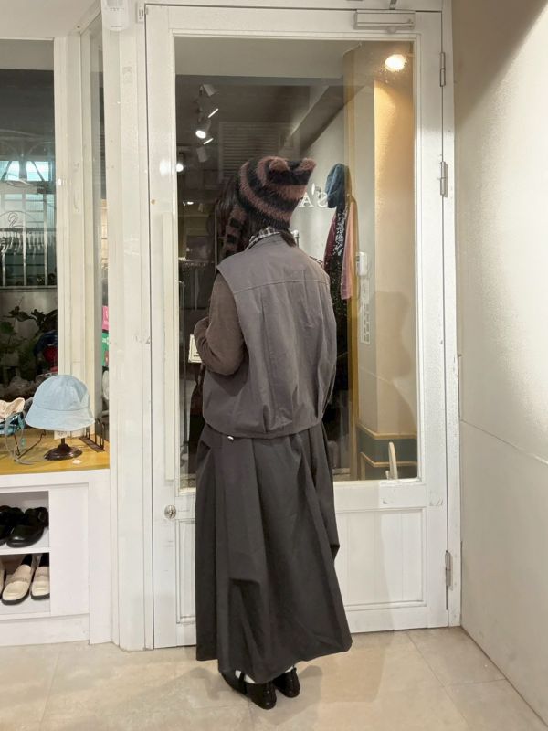 不規則下擺西裝布鬆緊腰灰長裙 