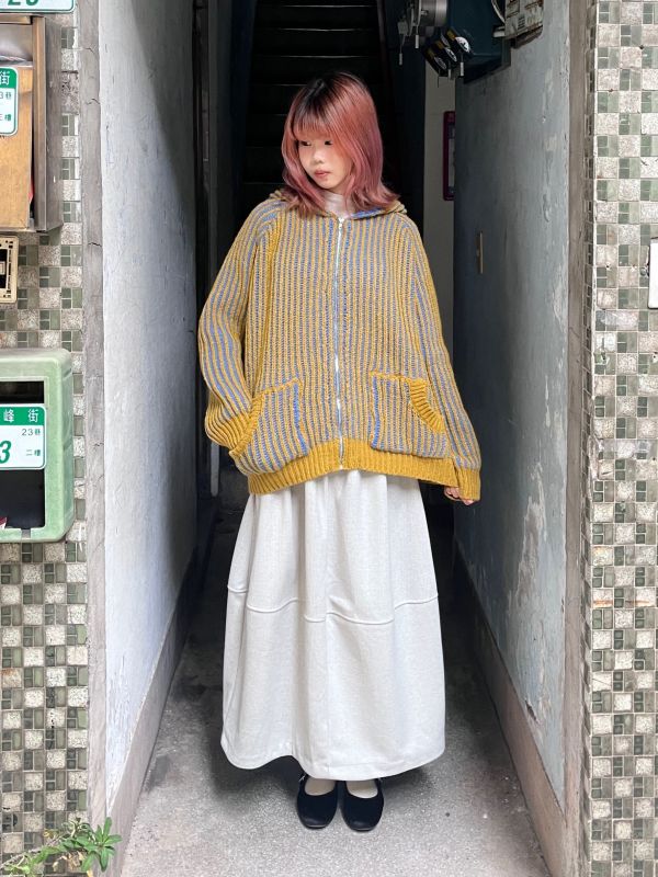 撞色毛線針織拉鏈外套 