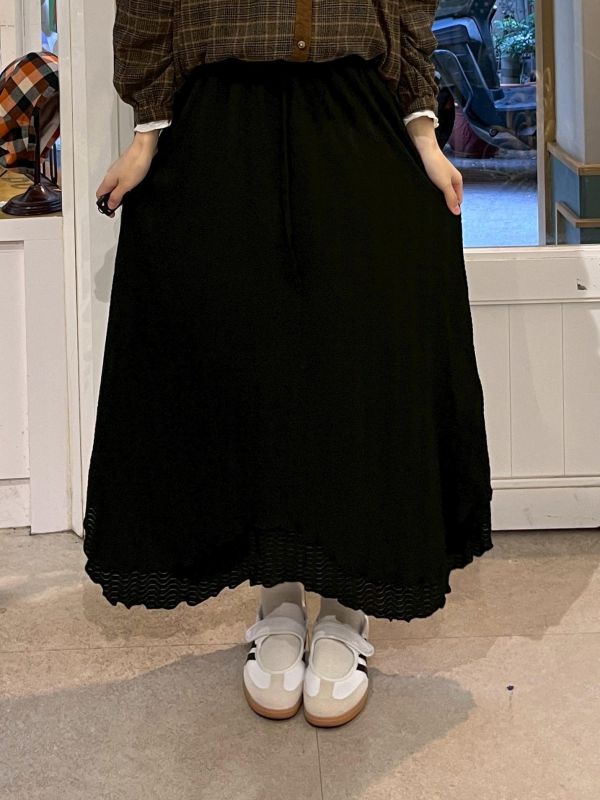 雙層不規則後開衩皺皺抽繩長裙 