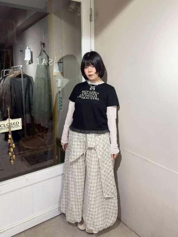 不對稱造型抽繩格紋氣球褲 