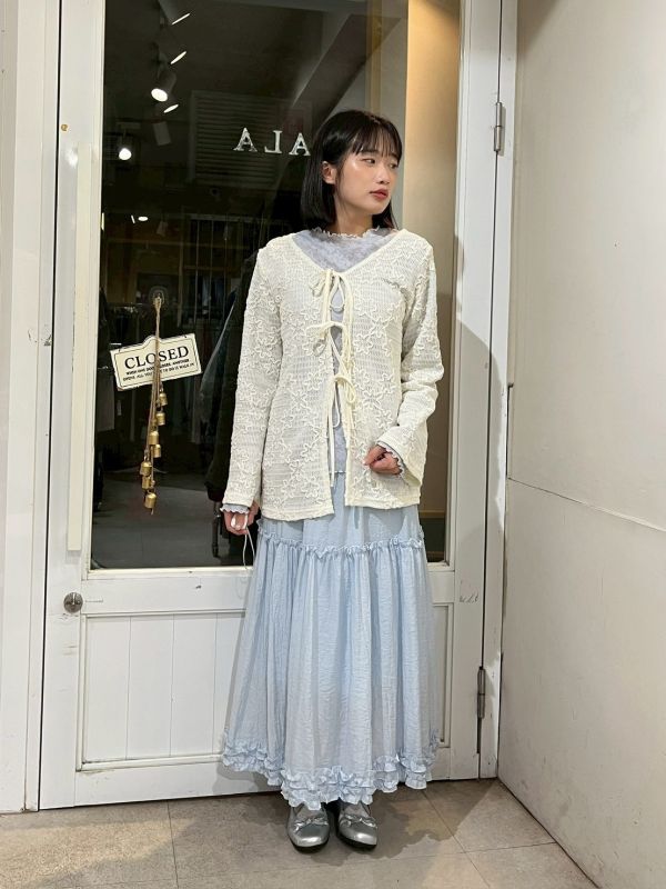 立體毛線小花綁帶罩衫 