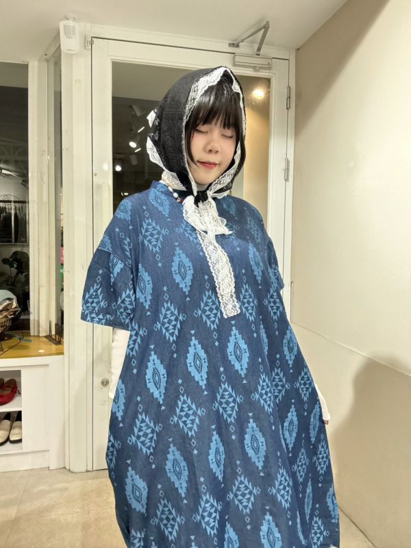 滿版圖騰前短後長牛仔長洋裝 