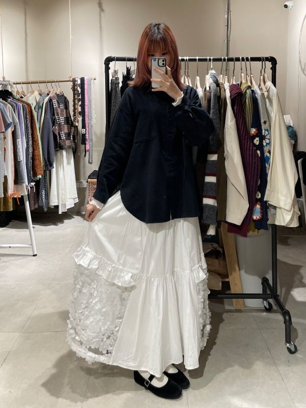 白色立體花花紗傘擺長裙 