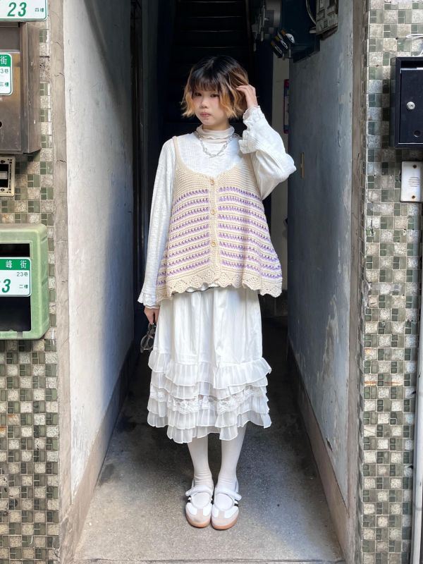 蕾絲蛋糕層次六分裙 