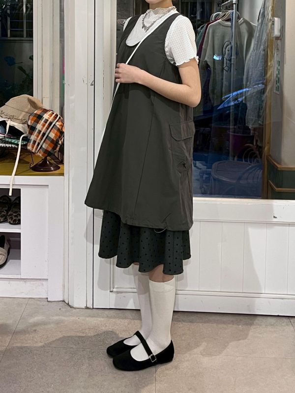 U領工裝大口袋背心短裙 