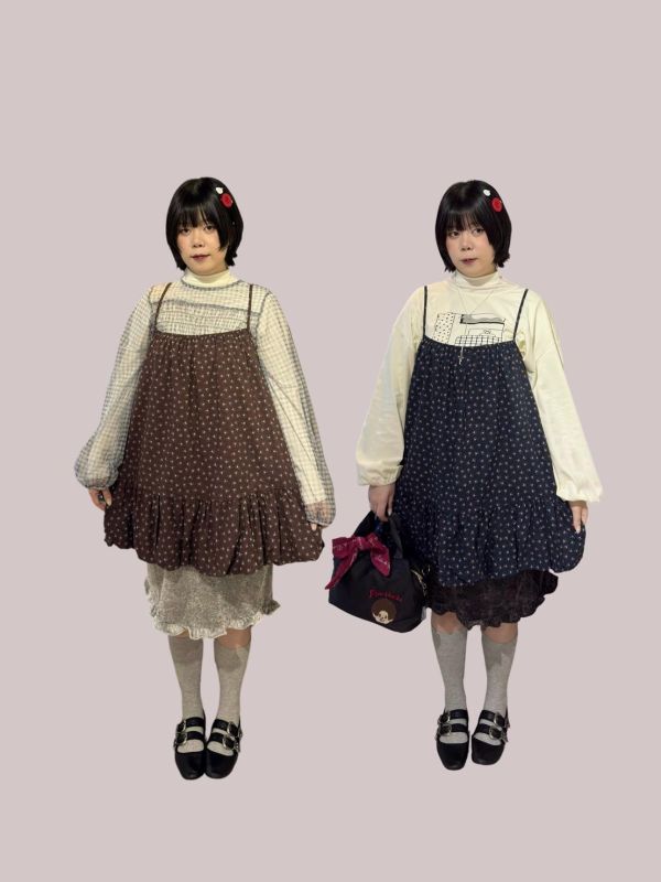 氣球下擺小花鬆緊吊帶背心 