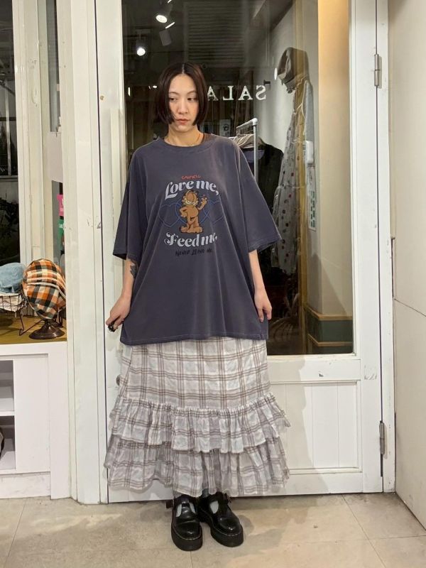 下擺雙層木耳格紋裙 