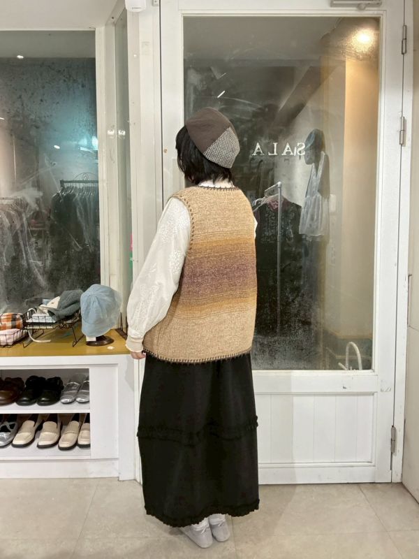 絨布厚磅滾邊繭型鬆緊腰長裙 