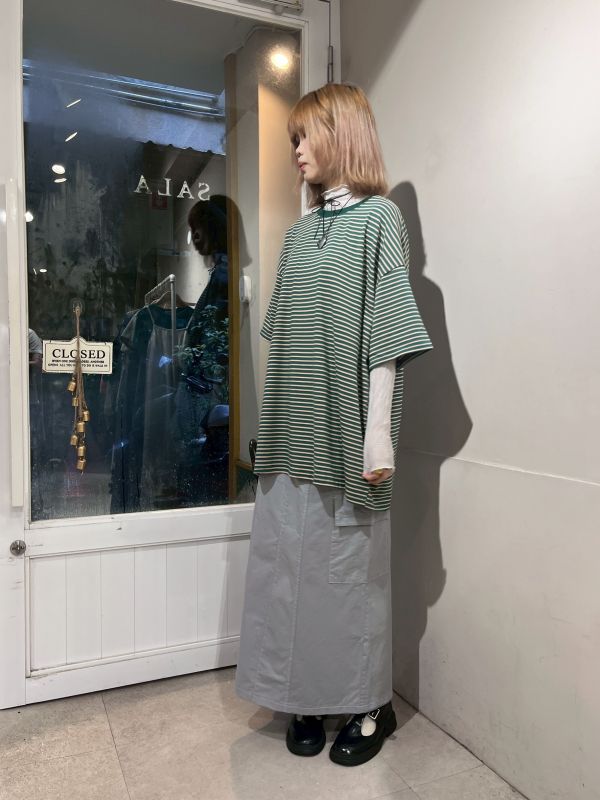 羅紋領雙色條紋純棉長版tee 