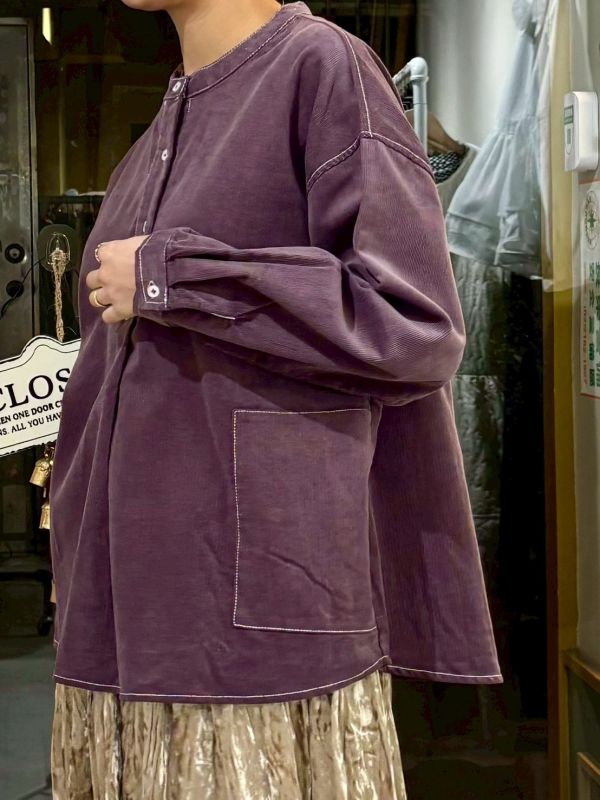 細燈芯絨貓頭布標上衣 