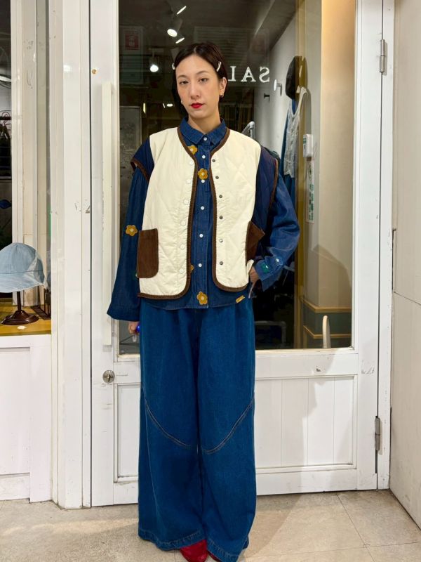 橫縫拼接燈芯絨口袋背心 