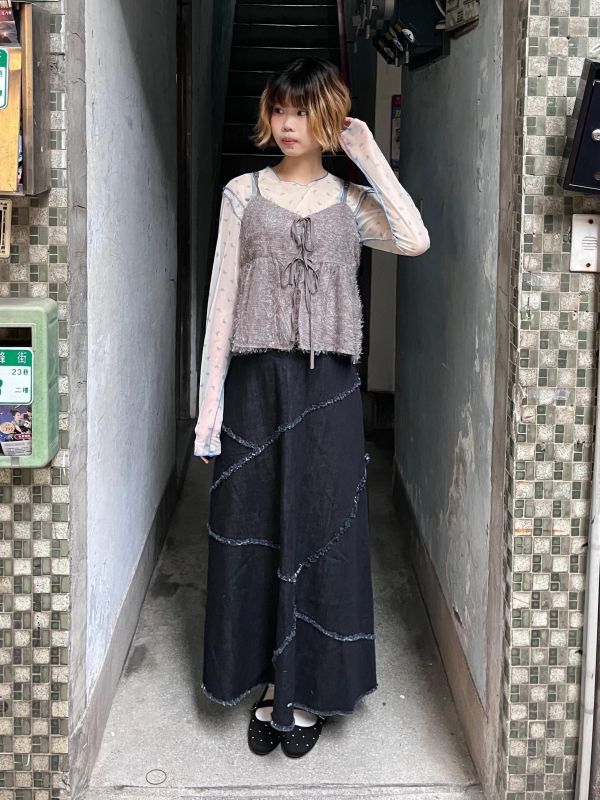 綁帶毛毛可調節吊帶背心 