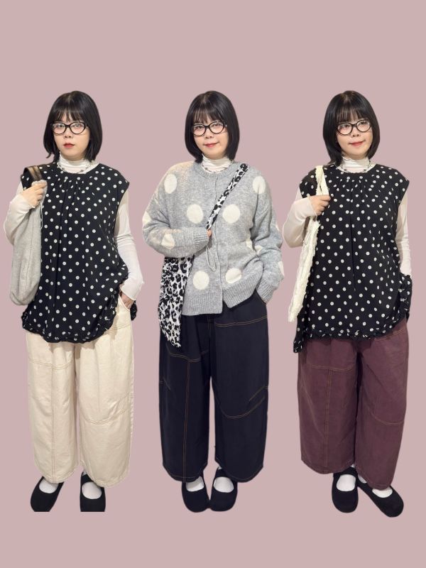 寬版直筒橘車線鬆緊腰長褲 