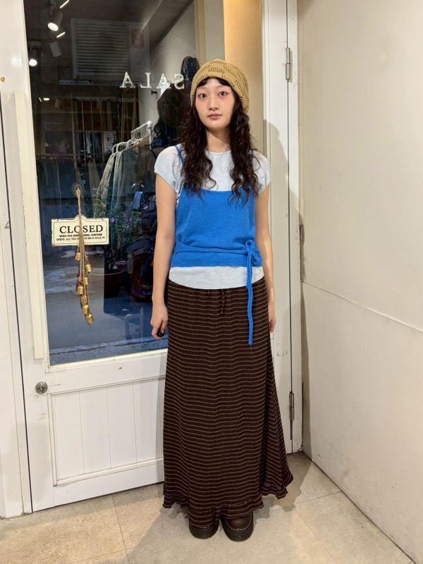 條紋皺皺布木耳下擺魚尾裙 