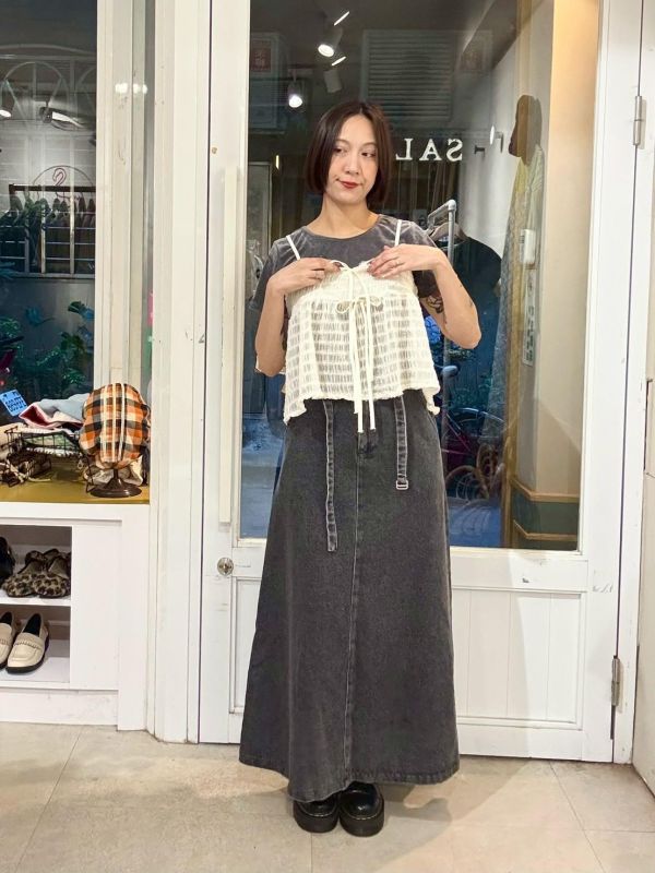 米白抓皺蝴結吊帶背心 