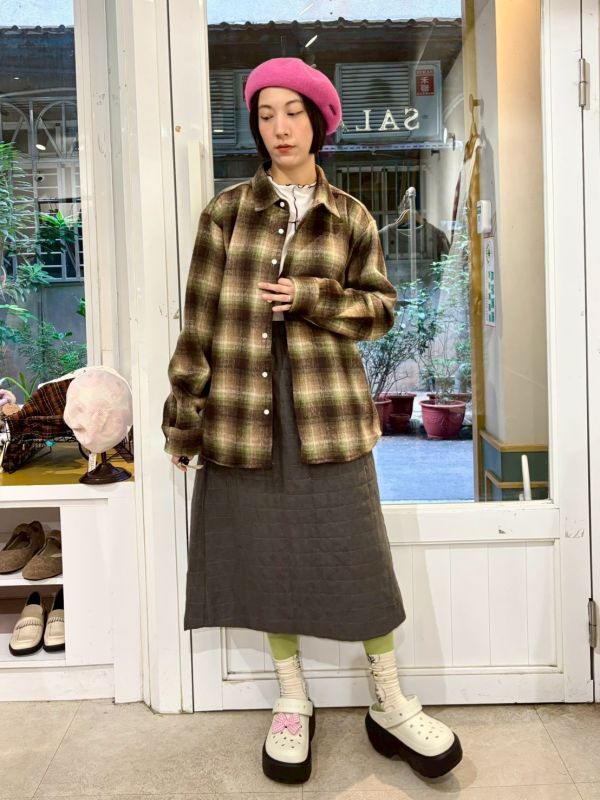 毛呢格紋襯衫上衣 