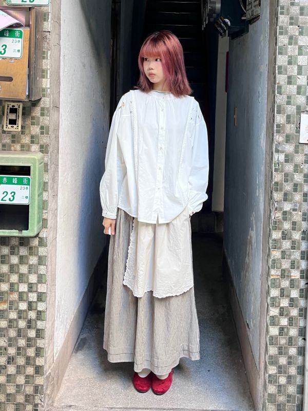 拼布蕾絲層次傘擺長裙 