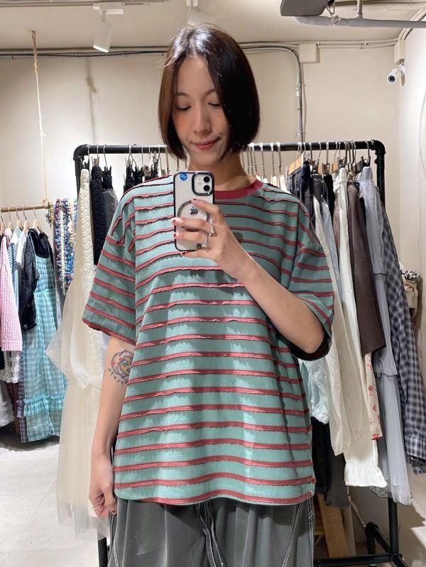 立體條紋滾邊撞色Tee 